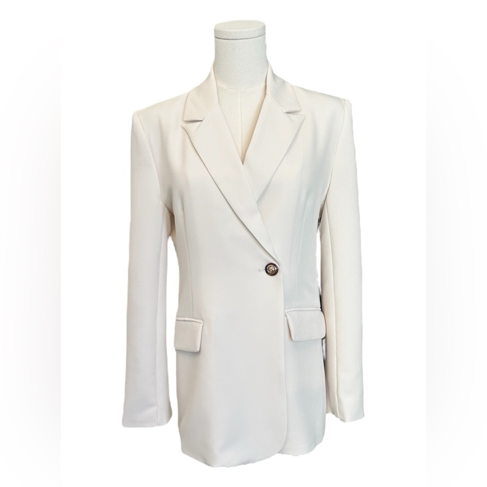 ADRIENNE LANDAU Double Breasted Blazer Asymmetrical Off White Ivory Women Size 4